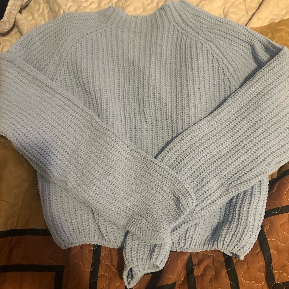 Streetwear Society Blue Crew Neck Sweater with Ribbed Texture